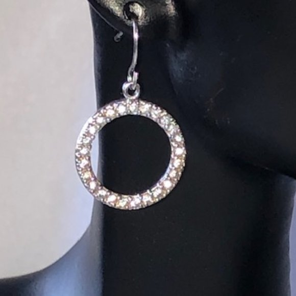 Vintage Beautiful elegant 925 sterling silver cubic zirconia drop hoop earrings - Picture 1 of 6